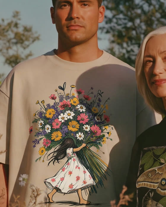 Cream tee with the Wildflower Bouquet print
