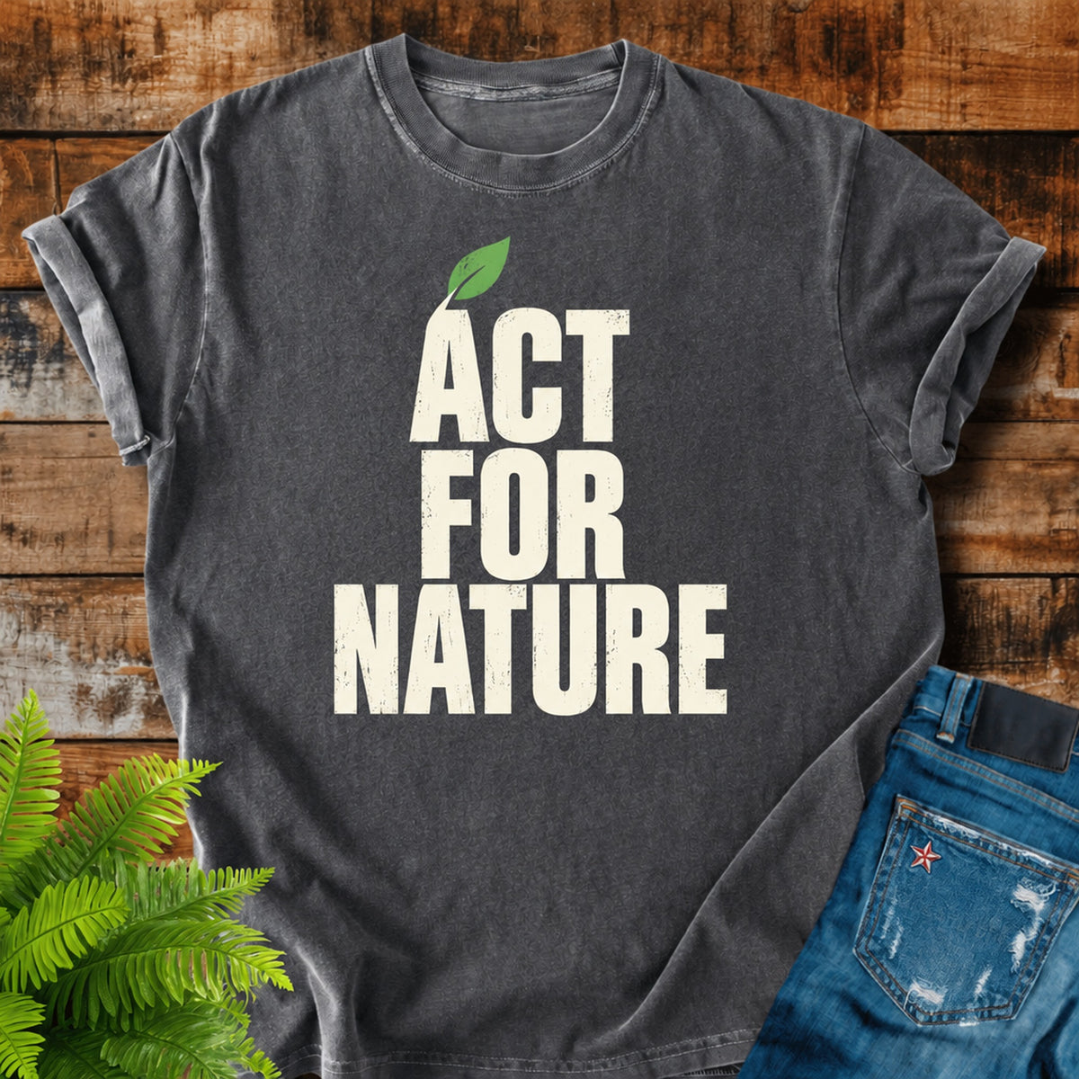 Act For Nature print on a Pepper t-shirt