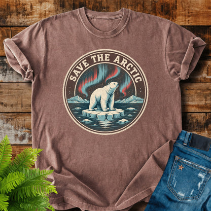 Save The Arctic print on a Espresso t-shirt