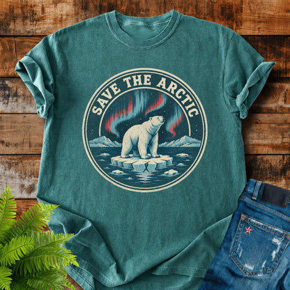 Save The Arctic print on a Blue Spruce t-shirt