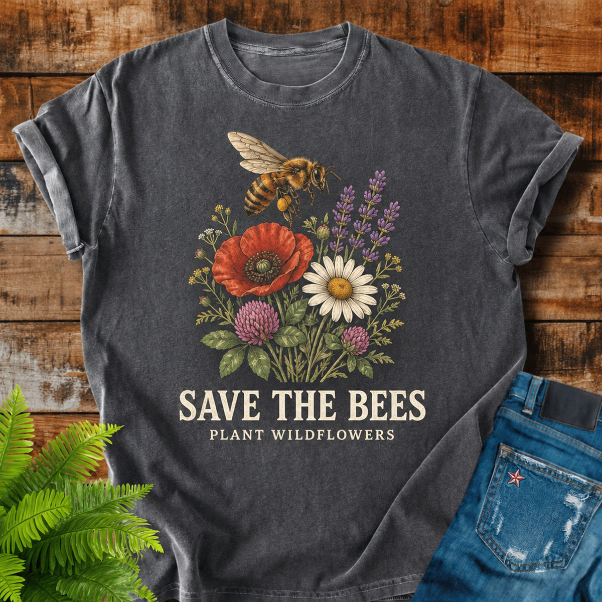 Save The Bees print on a Pepper t-shirt