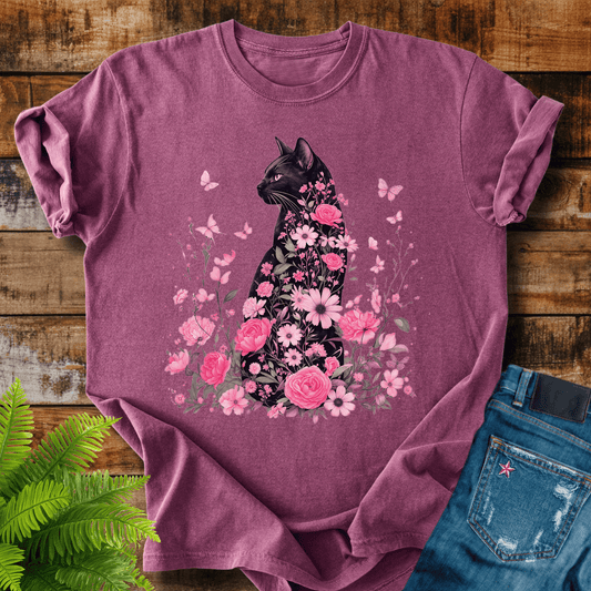 Floral Black Cat T-shirt