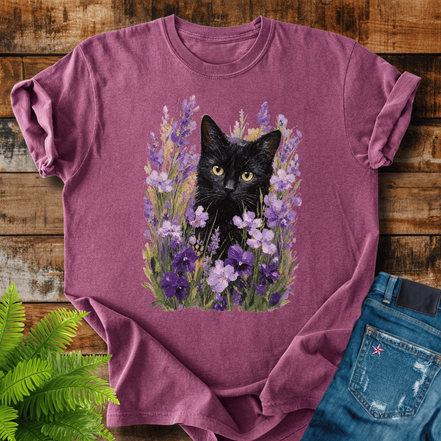 Floral Black Cat T-shirt