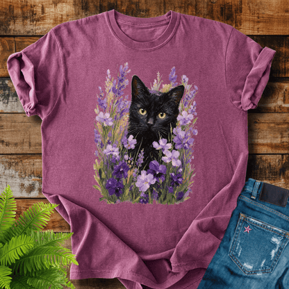 Floral Black Cat T-shirt