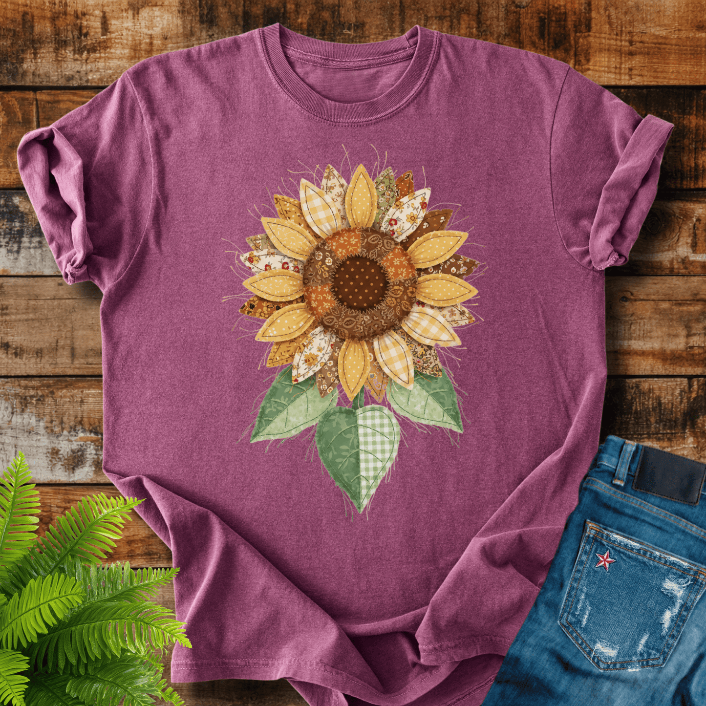 Faux Patchwork Sunflower T-shirt