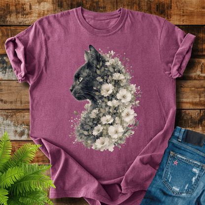Floral Black Cat T-shirt