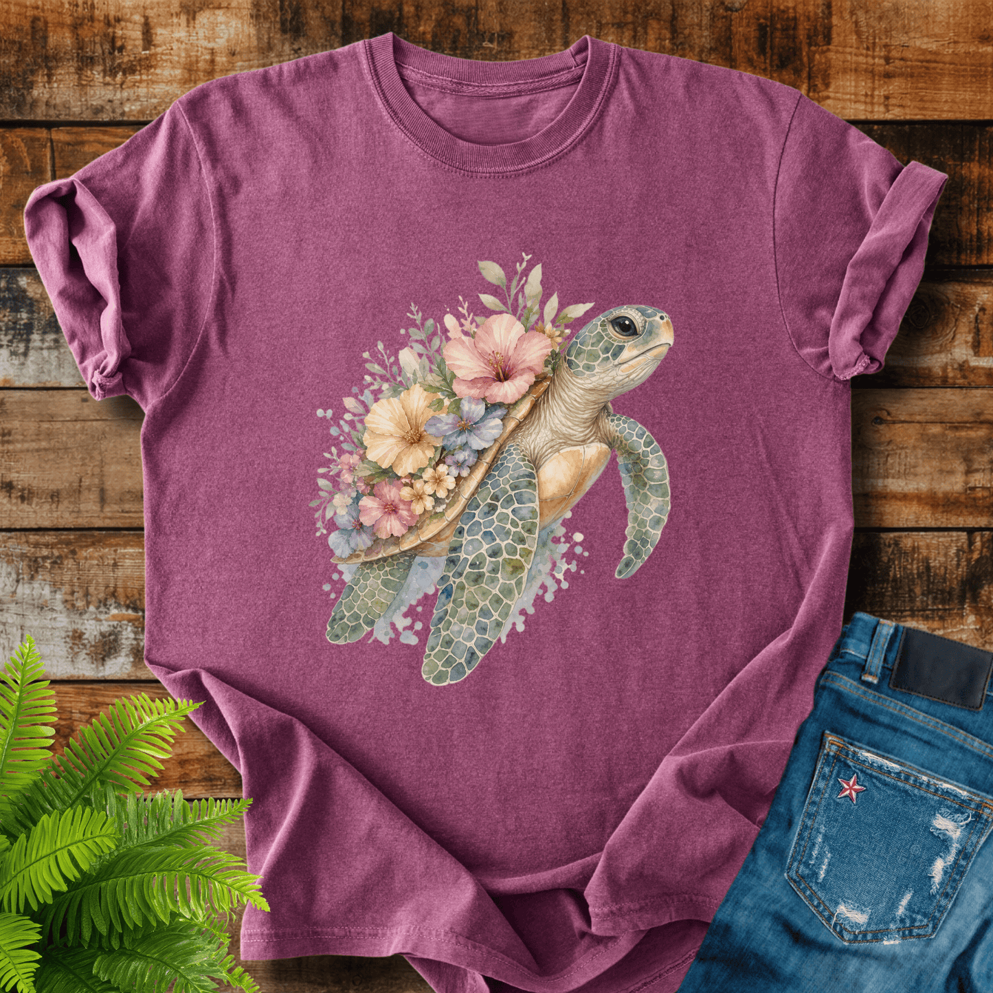 Floral Sea Turtle T-shirt