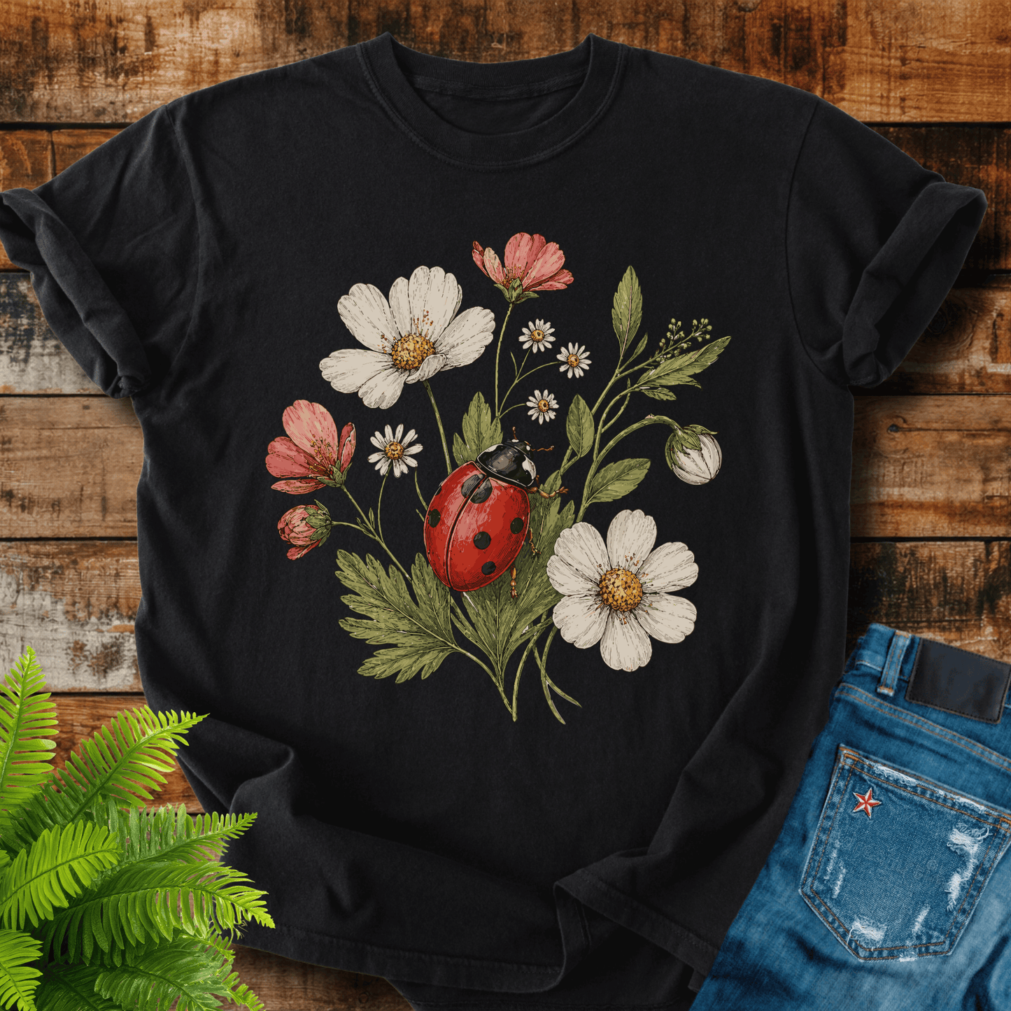 Ladybug Flowers T-shirt