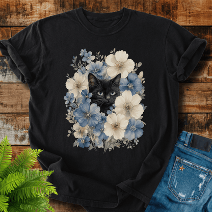 Floral Black Cat T-shirt