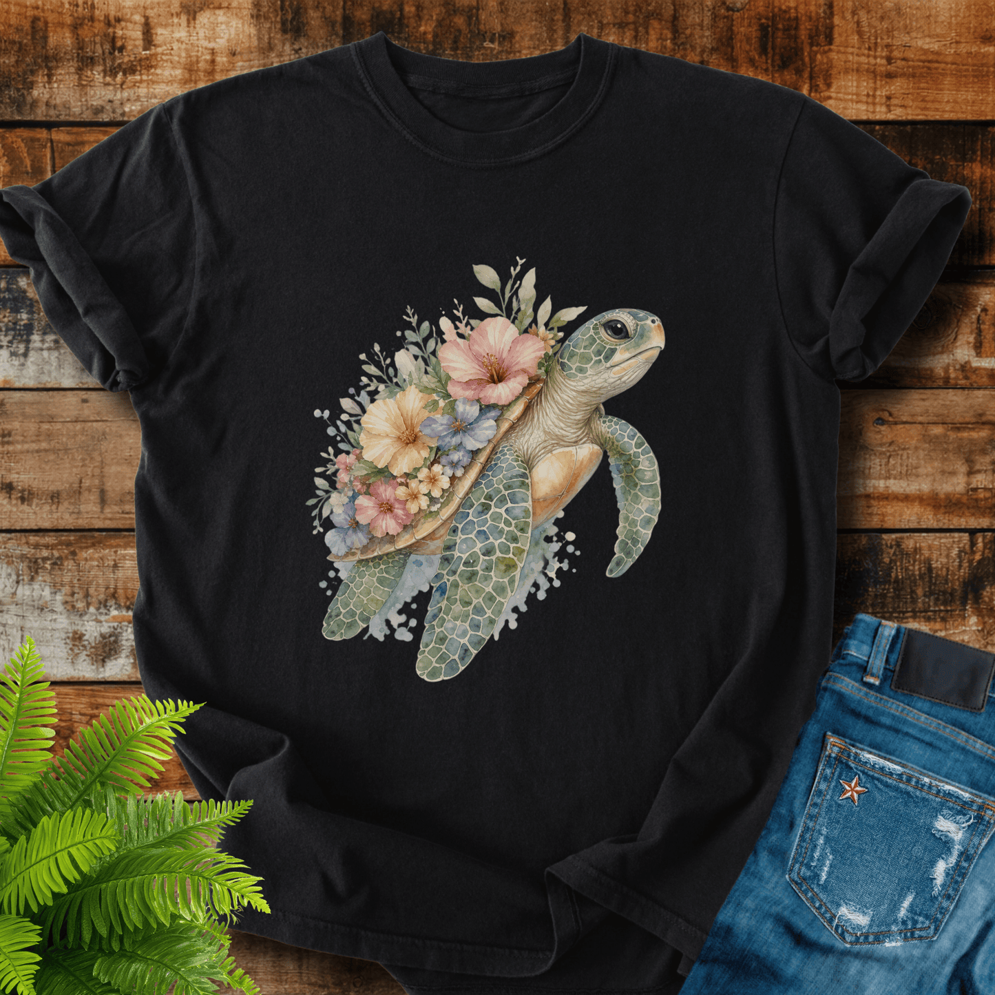 Floral Sea Turtle T-shirt