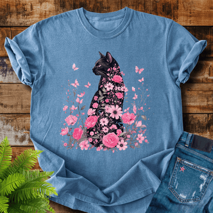 Floral Black Cat T-shirt