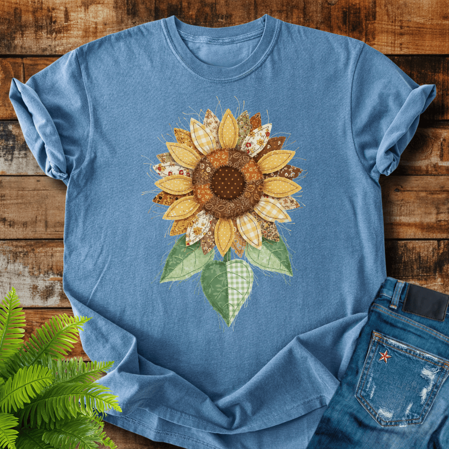 Faux Patchwork Sunflower T-shirt