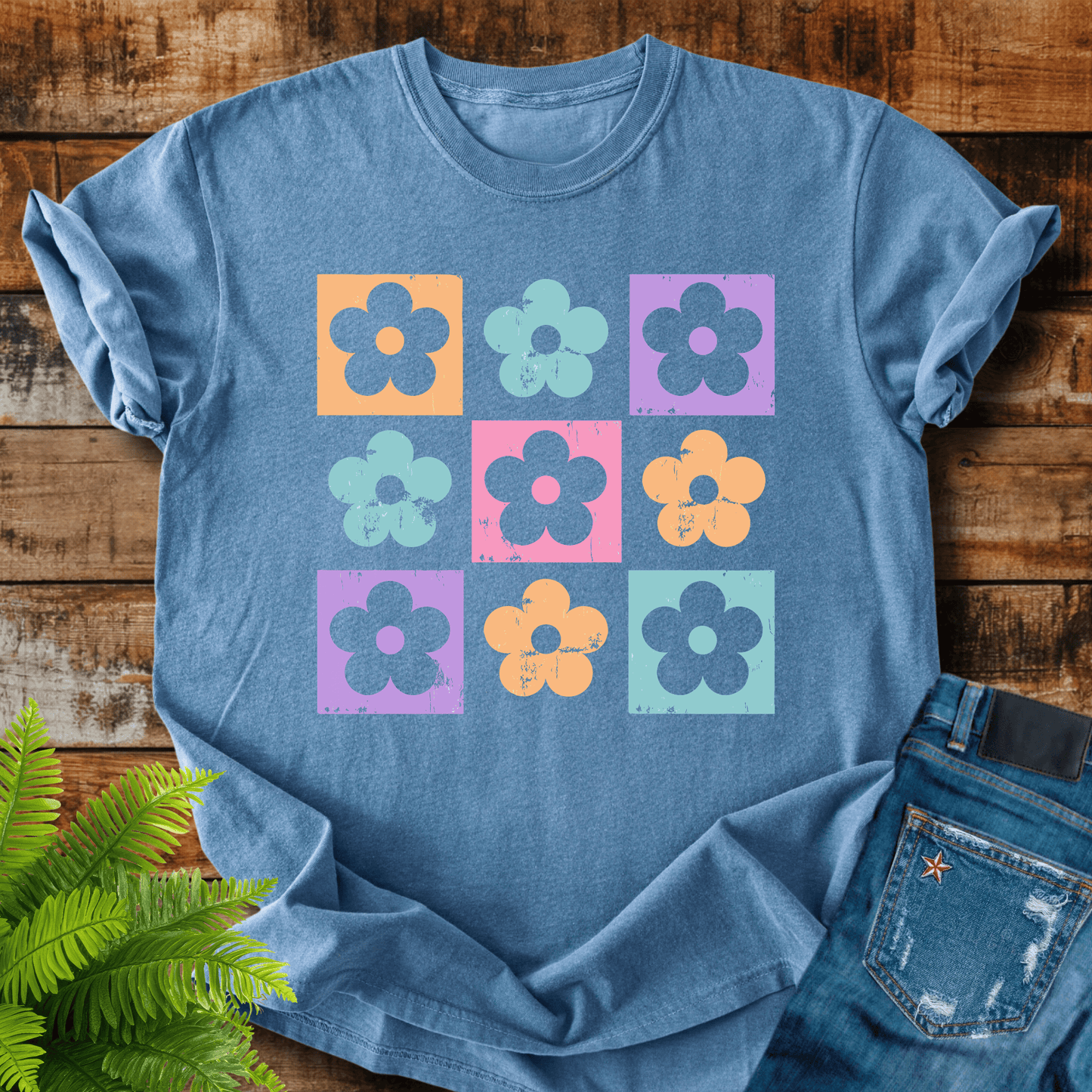 Retro Flower Grid T-shirt