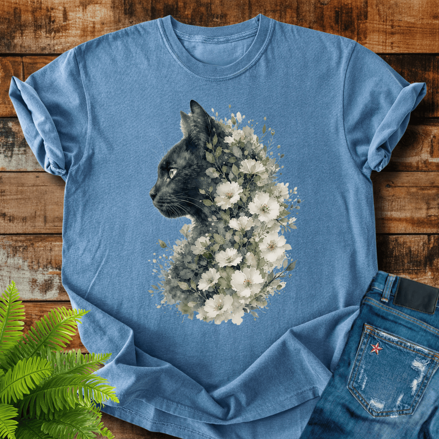 Floral Black Cat T-shirt