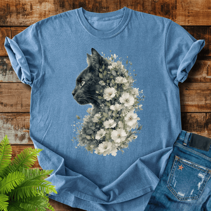 Floral Black Cat T-shirt