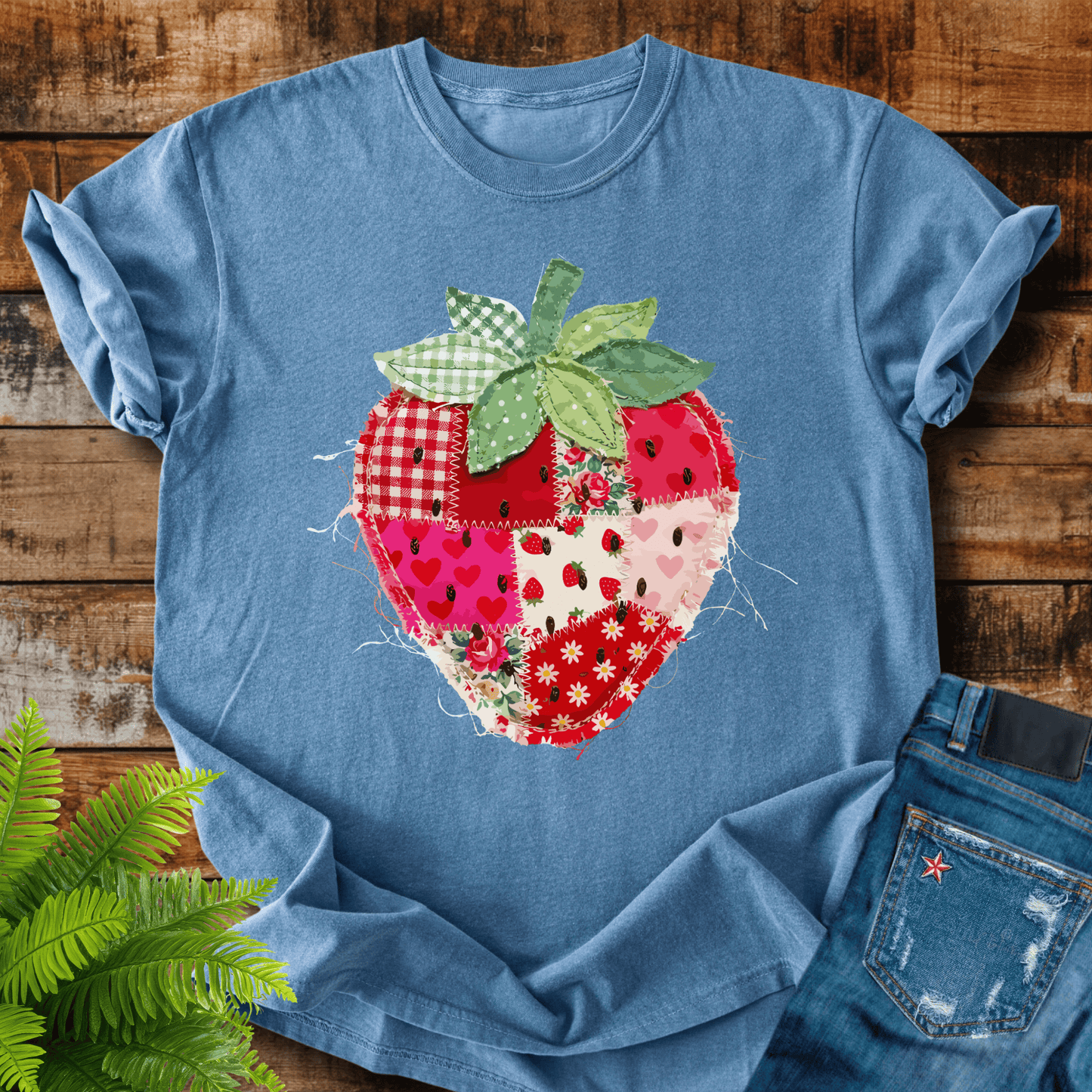 Faux Patchwork Strawberry T-shirt