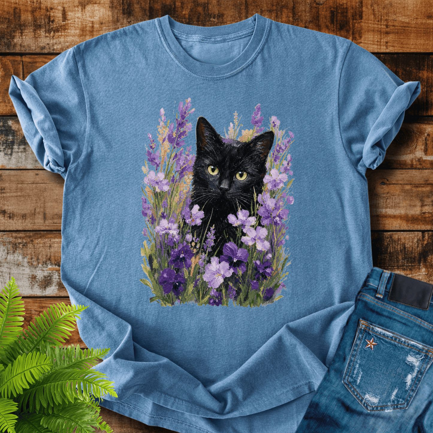 Floral Black Cat T-shirt