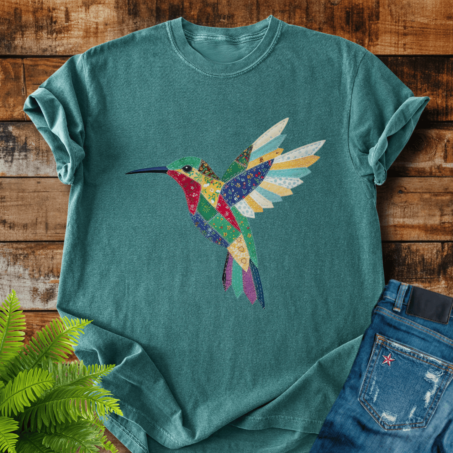 Faux Patchwork Hummingbird T-shirt