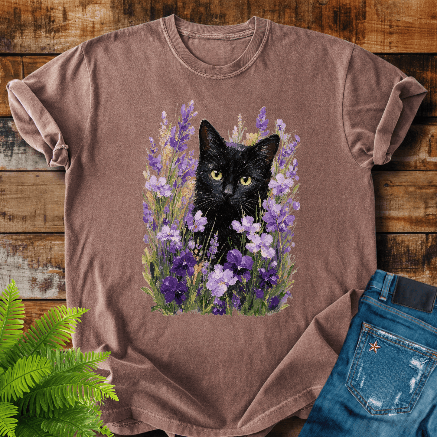 Floral Black Cat T-shirt