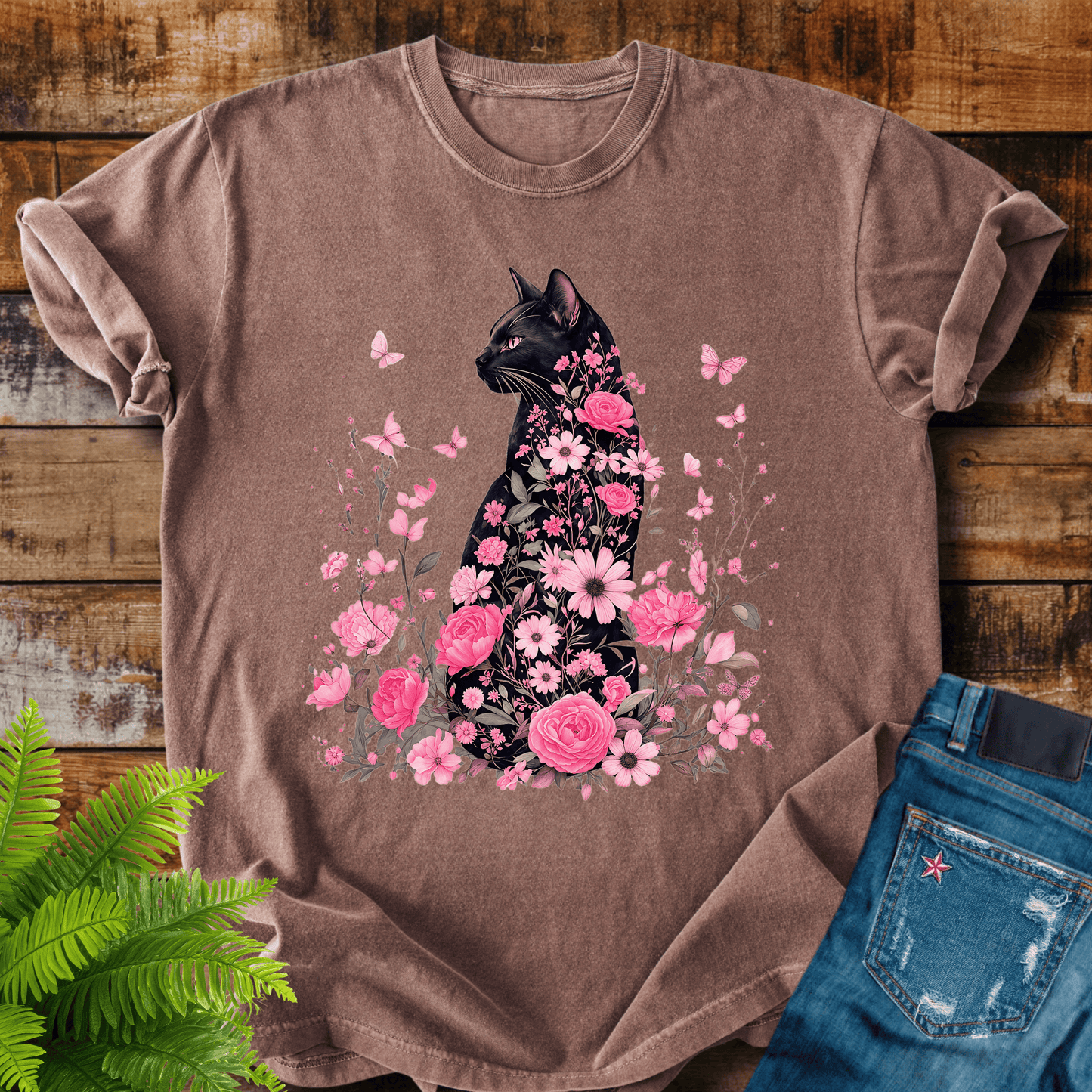 Floral Black Cat T-shirt