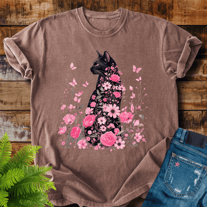 Floral Black Cat T-shirt