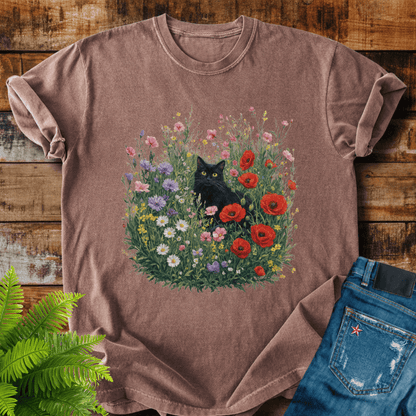 Black Cat Flowers T-shirt