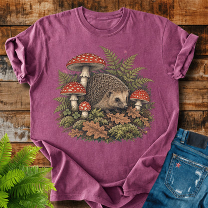 Forest Floor print on a Berry t-shirt