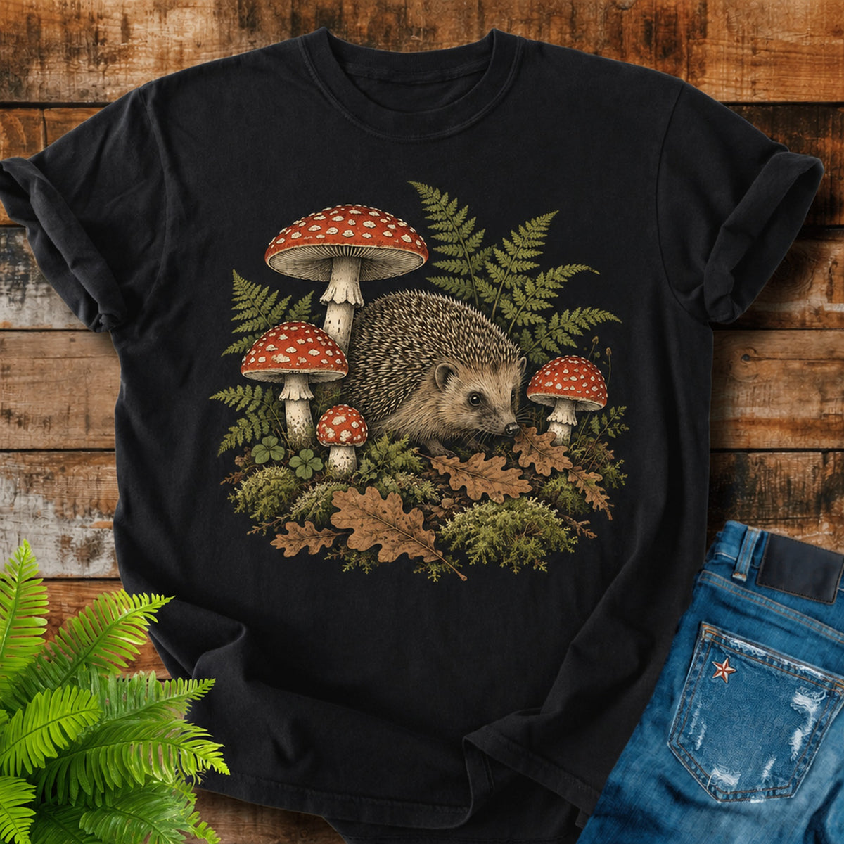 Forest Floor print on a Black t-shirt