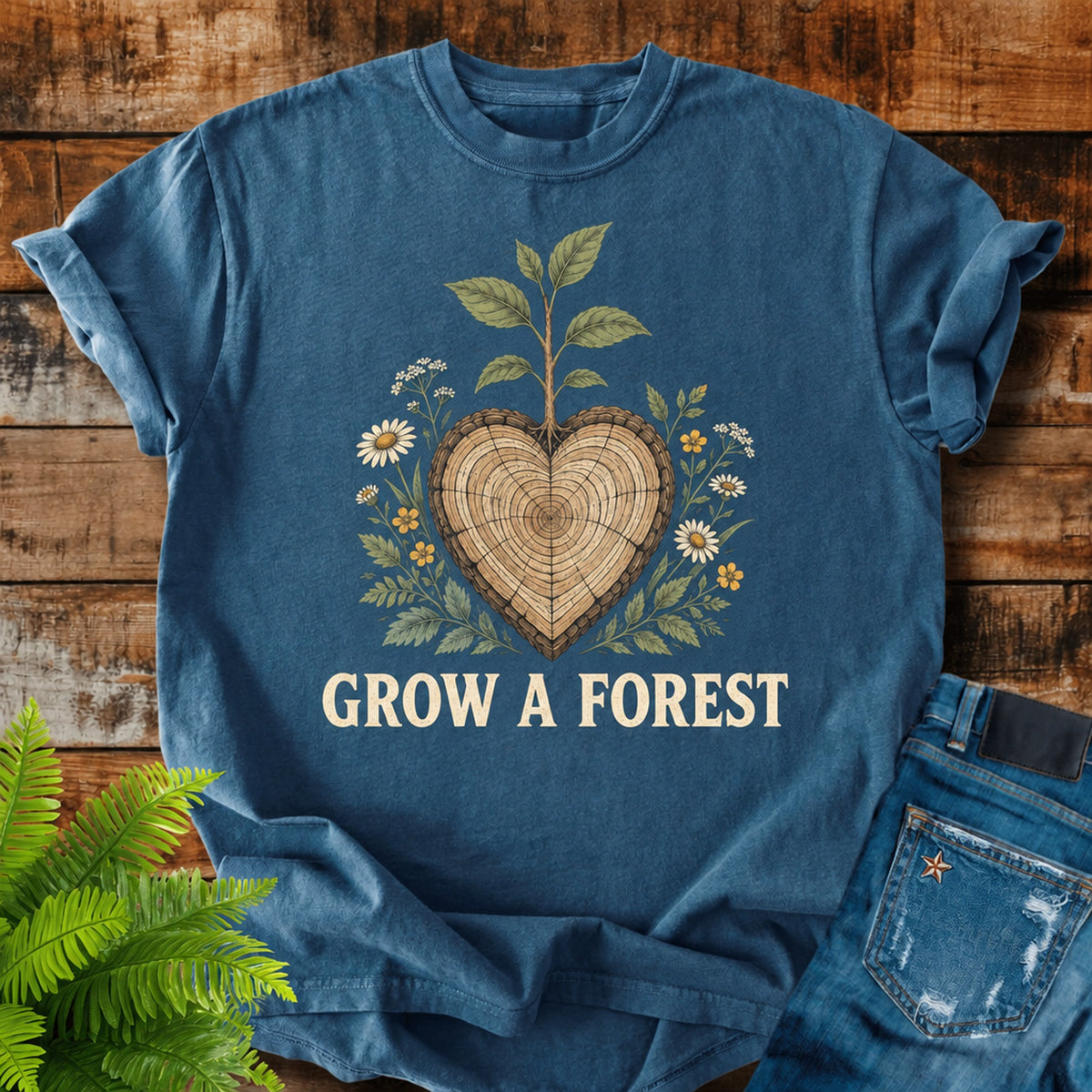 Grow A Forest print on a Midnight t-shirt