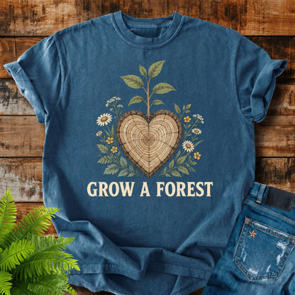 Grow A Forest print on a Midnight t-shirt