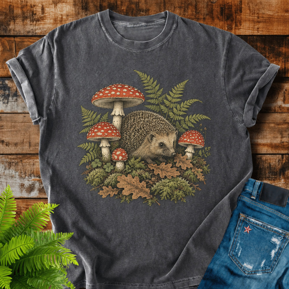 Forest Floor print on a Pepper t-shirt