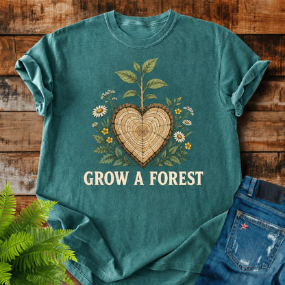 Grow A Forest print on a Blue Spruce t-shirt