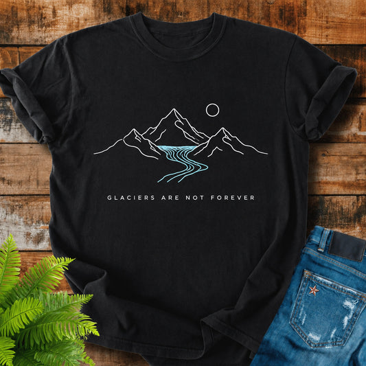 Glaciers Are Not Forever print on a Black t-shirt