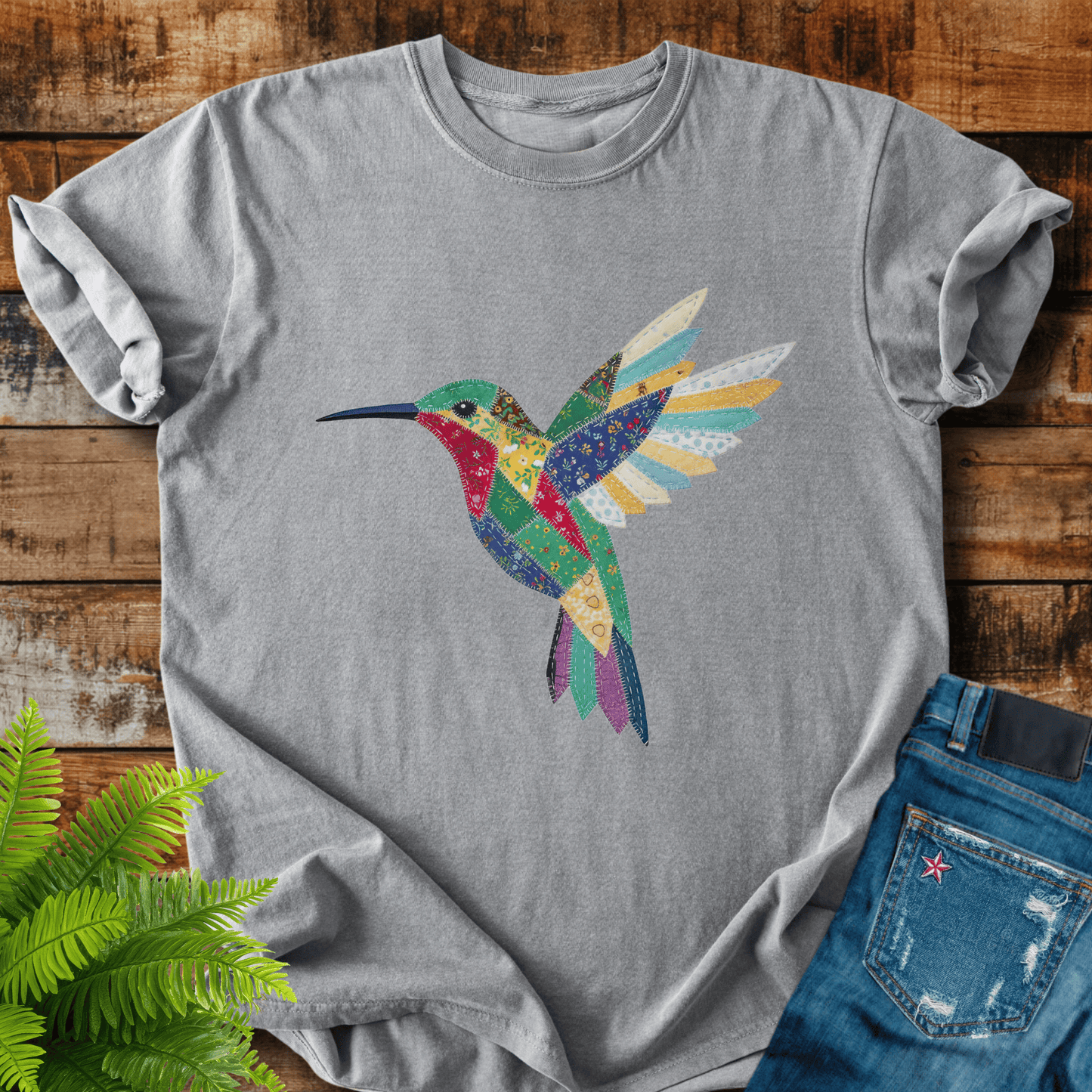 Faux Patchwork Hummingbird T-shirt