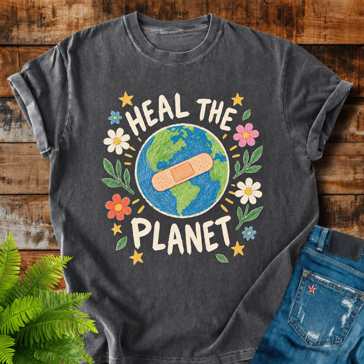 Heal The Planet print on a Pepper t-shirt