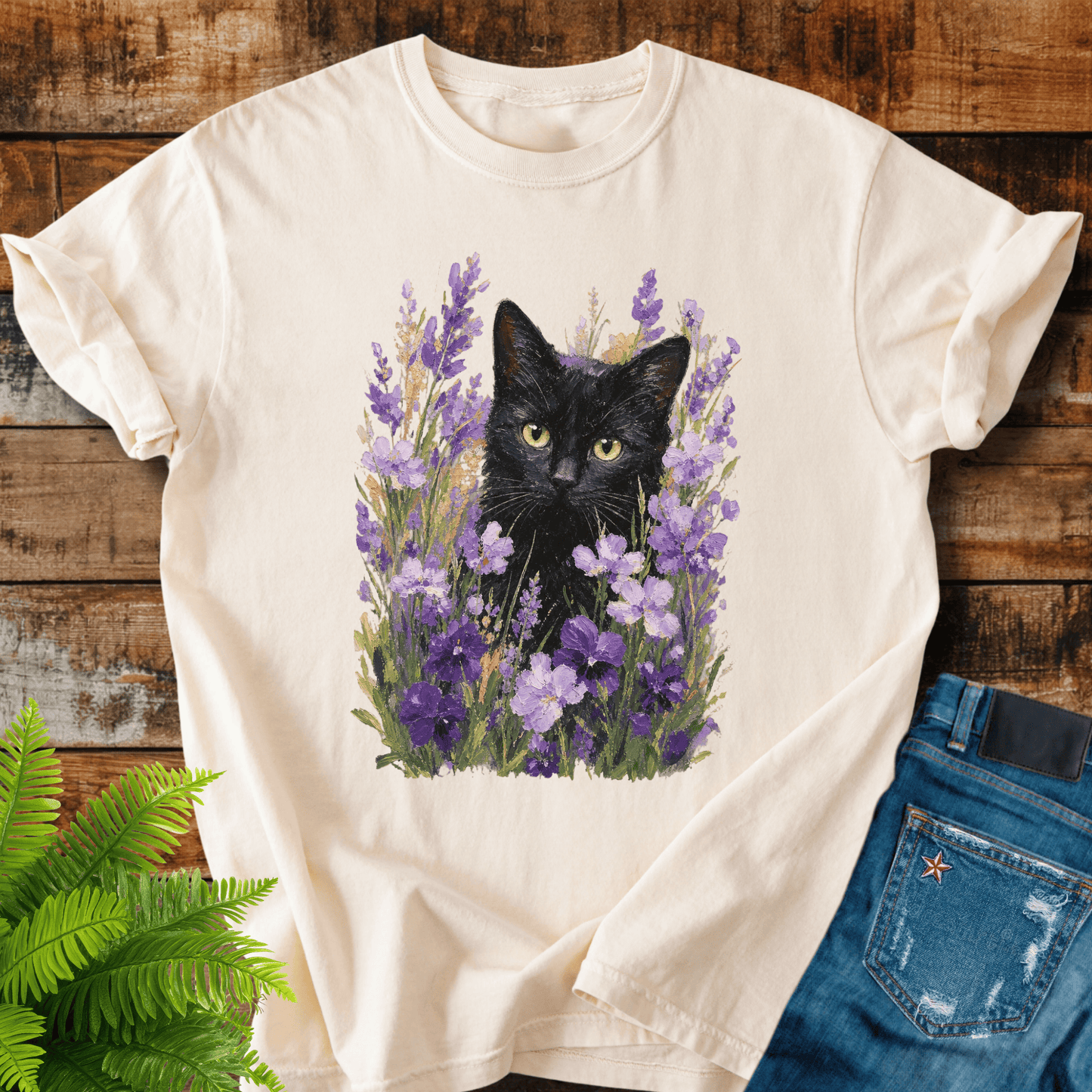 Floral Black Cat T-shirt