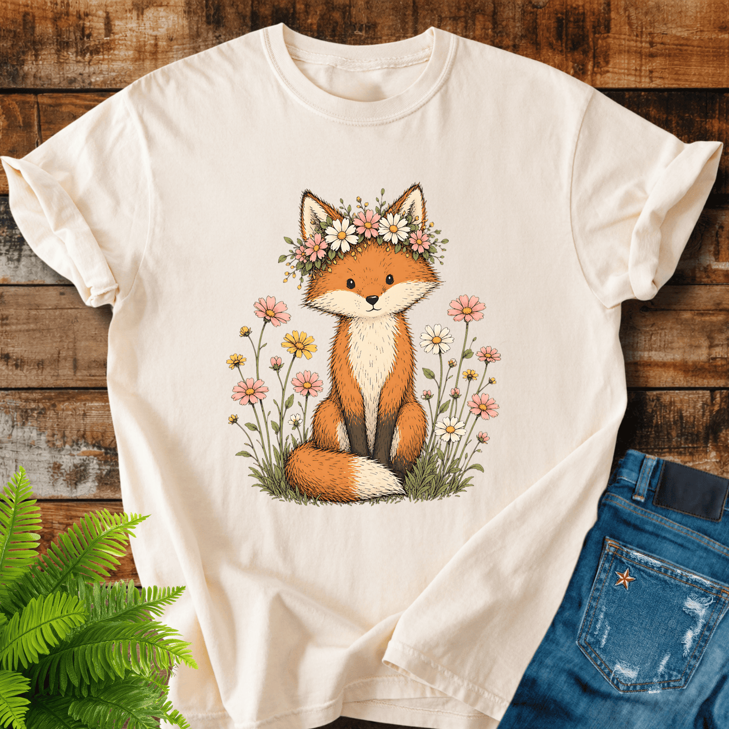 Flower Crown Fox T-shirt