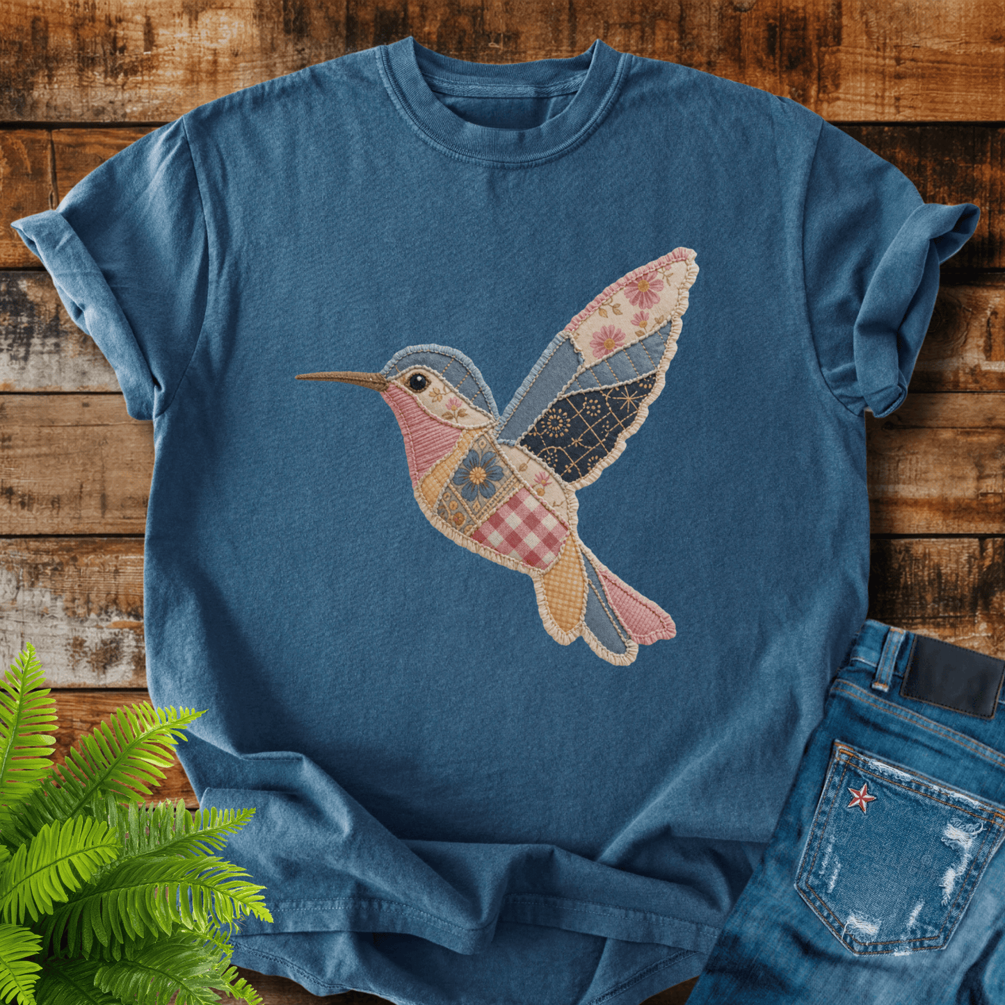Faux Patchwork Hummingbird T-shirt