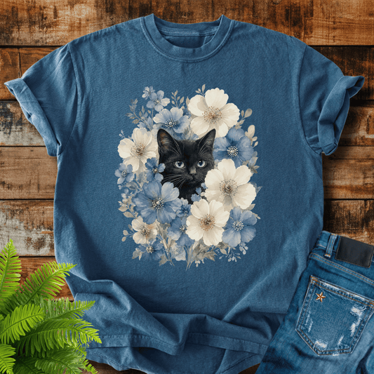 Floral Black Cat T-shirt