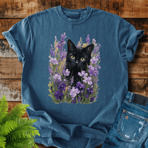 Floral Black Cat T-shirt