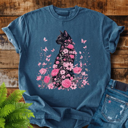 Floral Black Cat T-shirt