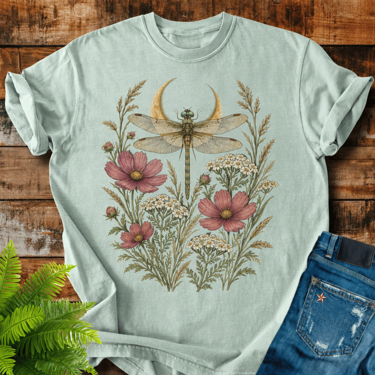 Dragonfly Moon print on a Bay t-shirt
