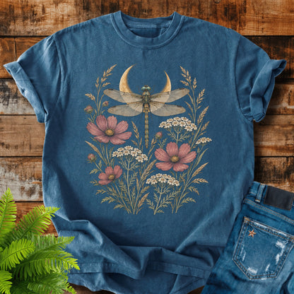 Dragonfly Moon print on a Midnight t-shirt