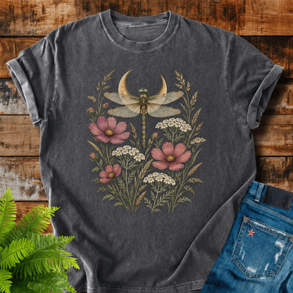 Dragonfly Moon print on a Pepper t-shirt
