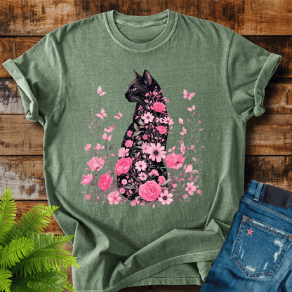 Floral Black Cat T-shirt