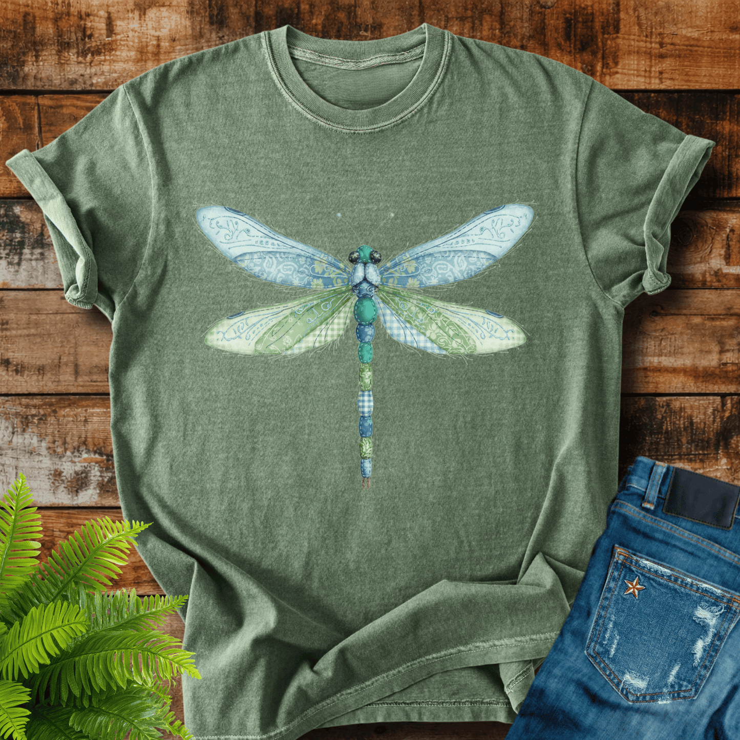 Faux Patchwork Dragonfly T-shirt
