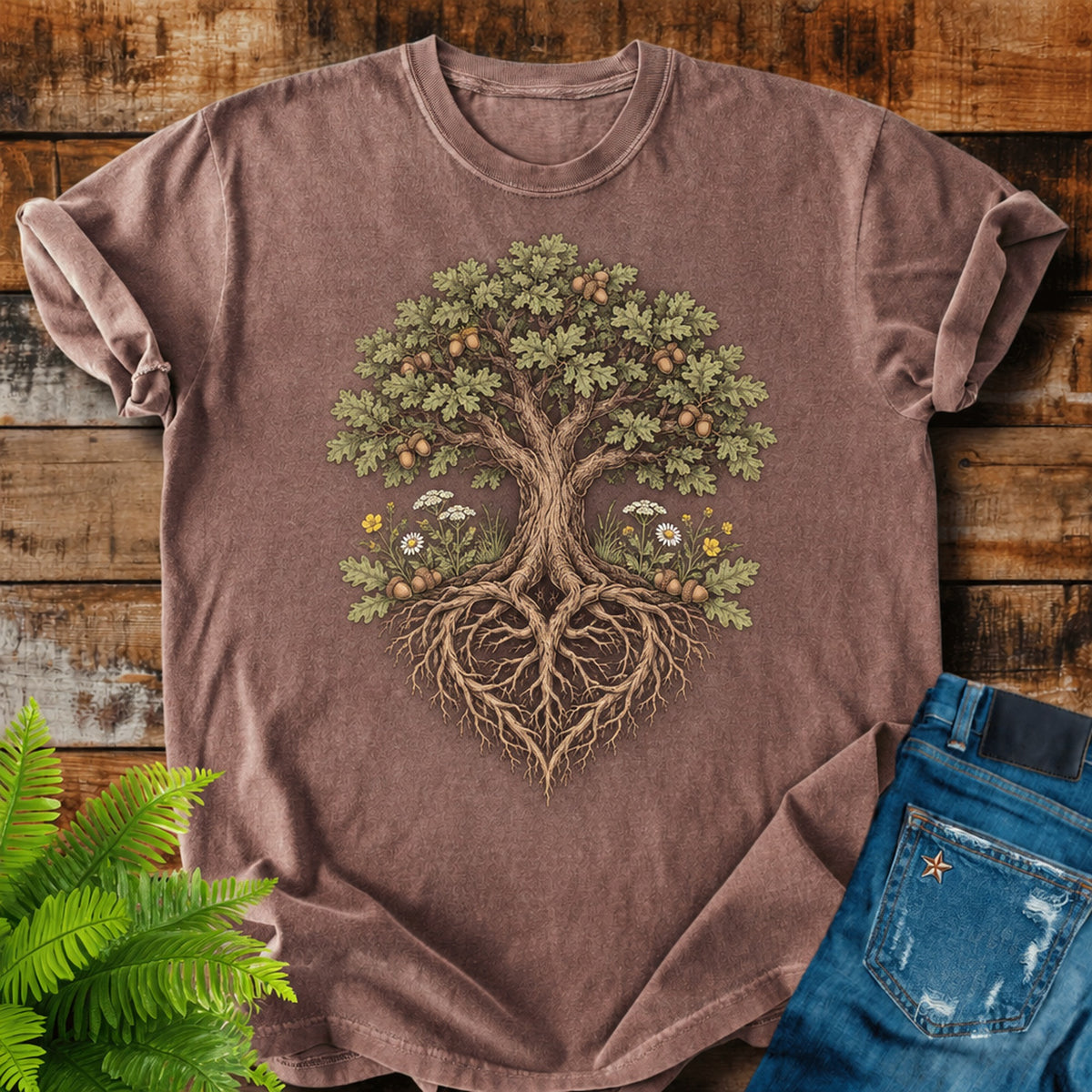 Oak Heart Roots print on a Espresso t-shirt