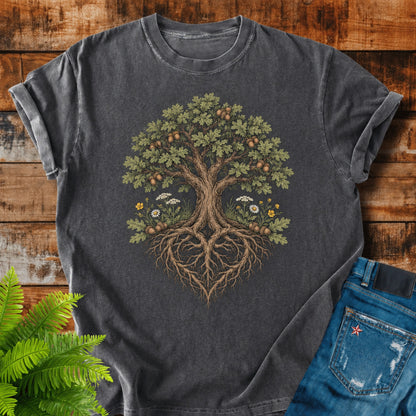 Oak Heart Roots print on a Pepper t-shirt