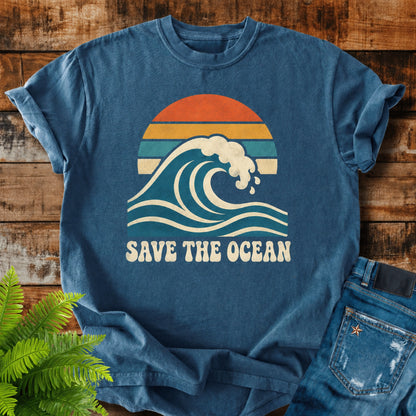Save The Ocean print on a Midnight t-shirt