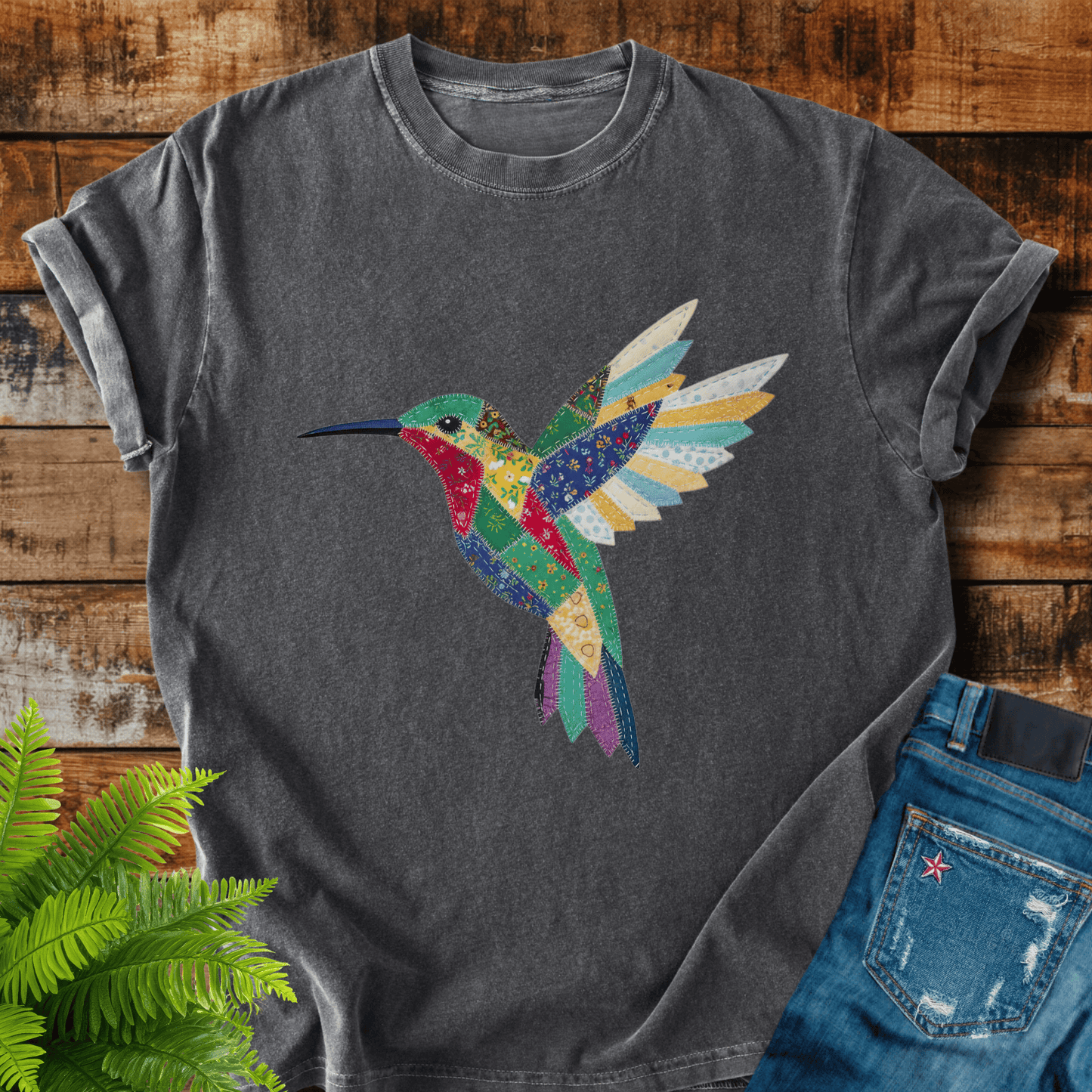 Faux Patchwork Hummingbird T-shirt